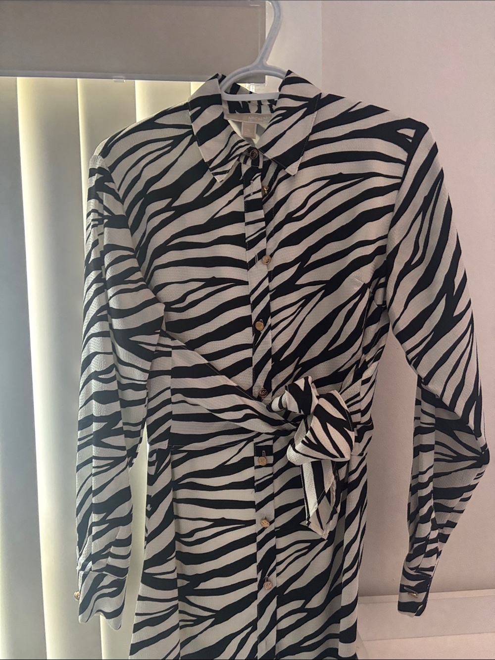 Michael Kors Black and White Zebra Print Button-Front Shirt
